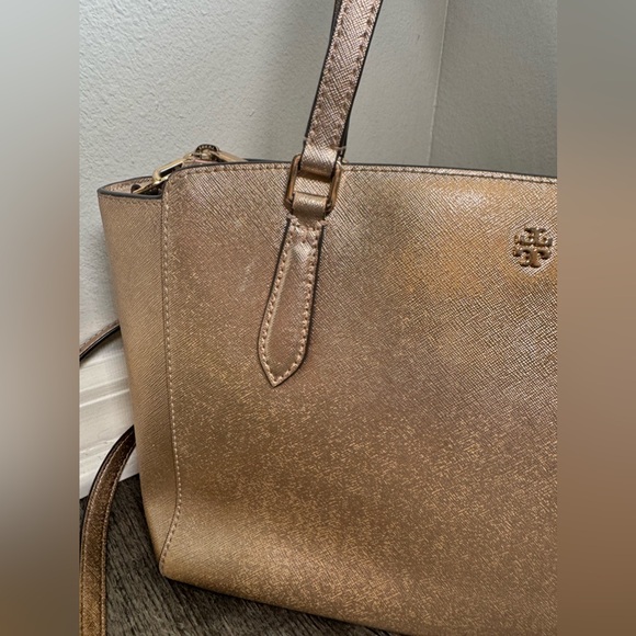 Tory Burch Rose gold Tote pink blush metallic Shoulder Bag satchel m Shimmer - Picture 2 of 12